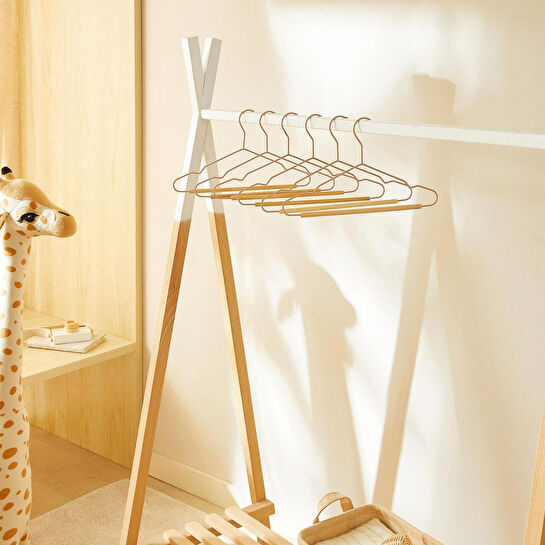 Ocean Home Textile 6'lı Ahşap Destekli Mat Pudra Pembe Renk Kauçuk Kaplamalı Metal Çocuk Giysi Askısı 18 X 32 X 0.3 Cm