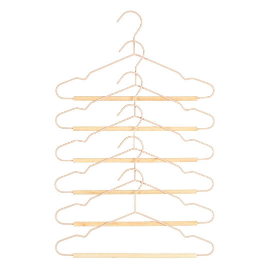 Ocean Home Textile 6'lı Ahşap Destekli Mat Pudra Pembe Renk Kauçuk Kaplamalı Metal Çocuk Giysi Askısı 18 X 32 X 0.3 Cm