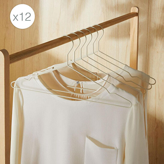 Ocean Home Textile 12'li Mat Beyaz Renk Kauçuk Kaplamalı Metal Giysi Askısı 20.50 X 42 X 0.3 Cm