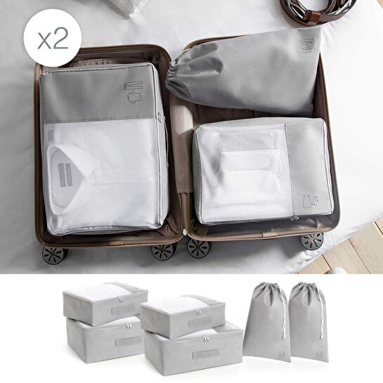 Ocean Home Textile 6'lı Gri Renk Bavul İçi Düzenleyici Set