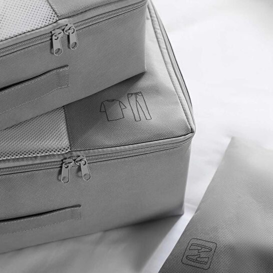 Ocean Home Textile 6'lı Gri Renk Bavul İçi Düzenleyici Set