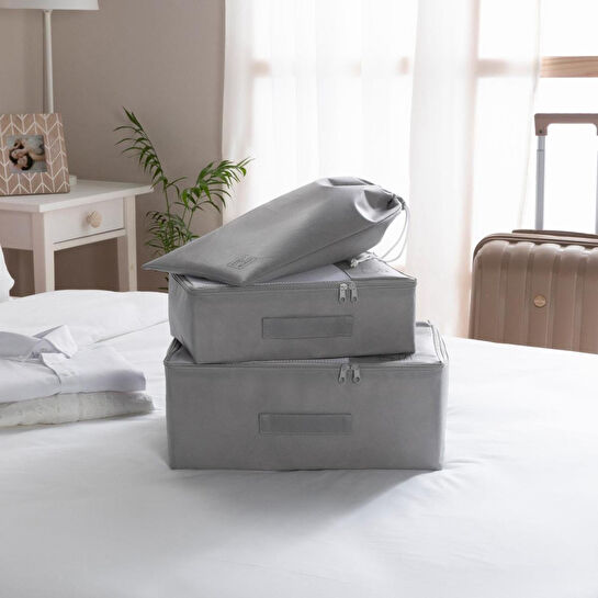 Ocean Home Textile 6'lı Gri Renk Bavul İçi Düzenleyici Set