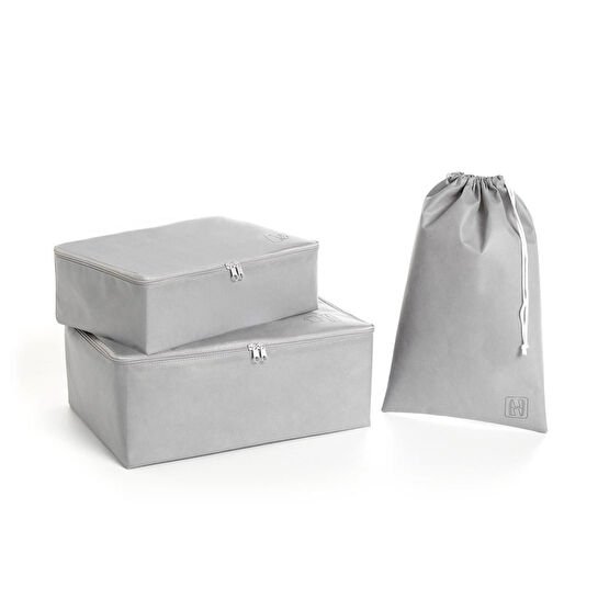 Ocean Home Textile 3'lü Gri Renk Bavul İçi Düzenleyici Set