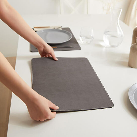 Ocean Home Textile 2'li Gri Renk Deri Amerikan Servis 40 X 30 Cm