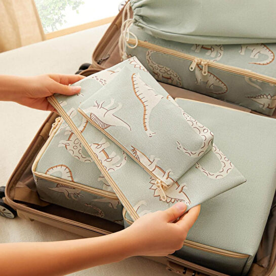 Ocean Home Textile 6'lı Çocuk Odası Dinozor Bavul İçi Düzenleyici Set