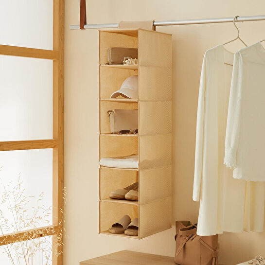 Ocean Home Textile 6 Katlı Bej Balıksırtı Dolap İçi Düzenleyici 21 X 30 X 95 Cm