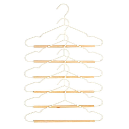 Ocean Home Textile 6'lı Ahşap Destekli Mat Beyaz Renk Kauçuk Kaplamalı Metal Çocuk Giysi Askısı 18 X 32 X 0.3 Cm