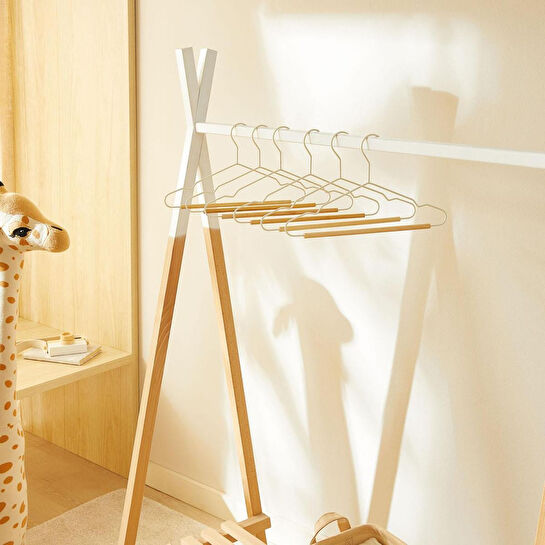 Ocean Home Textile 6'lı Ahşap Destekli Mat Beyaz Renk Kauçuk Kaplamalı Metal Çocuk Giysi Askısı 18 X 32 X 0.3 Cm