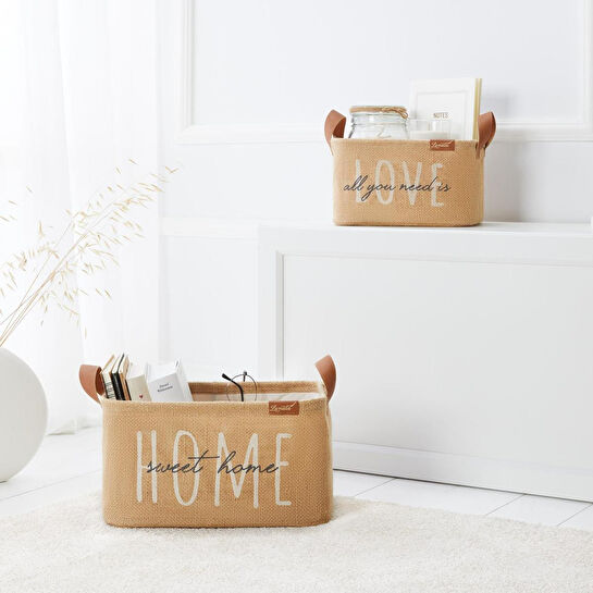 Ocean Home Textile Home Sweet Home Jüt Sepet 30 X 21 X 18 Cm