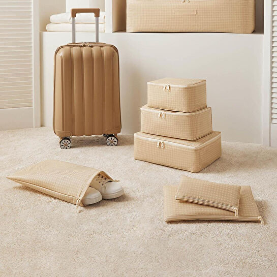 Home Wave 6'lı Bej Pötikare Bavul İçi Düzenleyici Set