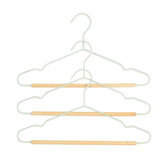Ocean Home Textile 3'lü Ahşap Destekli Mat Mint Renk Kauçuk Kaplamalı Metal Çocuk Giysi Askısı 18 X 32 X 0.3 Cm