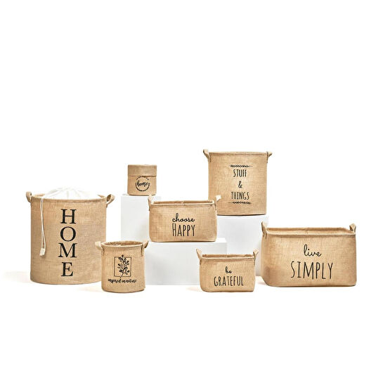 Ocean Home Textile Choose Happy Jüt Sepet 30 X 21 X 18 Cm