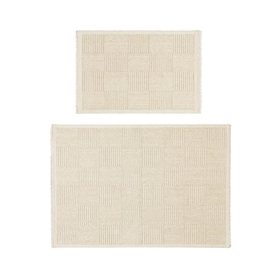 Ocean Home Textile 2'li Yıkanabilir Pamuklu Ekru Renk Dama Desen Paspas 1 Adet 40 X 60 / 60 X 90 Cm