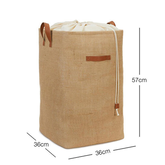 Ocean Home Textile Ağzı Büzgülü Jüt Çamaşır Sepeti 36 X 36 X 57 Cm