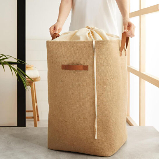 Ocean Home Textile Ağzı Büzgülü Jüt Çamaşır Sepeti 36 X 36 X 57 Cm