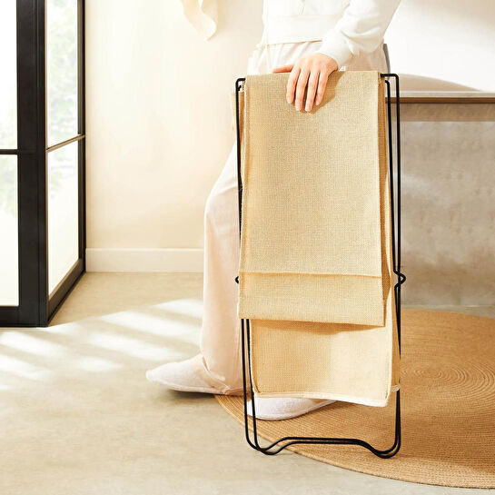 Ocean Home Textile Katlanabilir Bölmeli Siyah Metal Destekli Naturel Jüt Çamaşır Sepeti 44 X 29.5 X 63 Cm