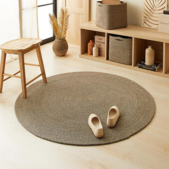 Ocean Home Textile Siyah Kırçıllı Jüt Halı Kilim Ø 120 Cm