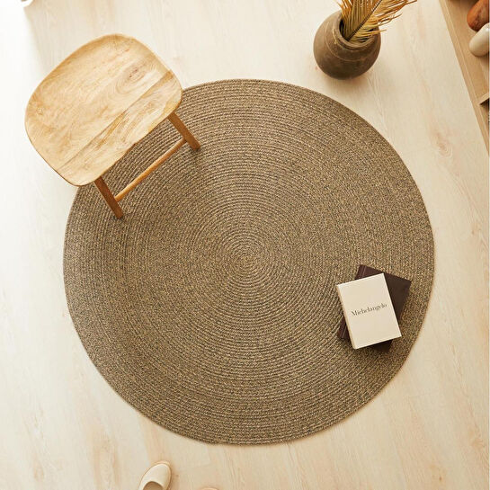 Ocean Home Textile Siyah Kırçıllı Jüt Halı Kilim Ø 120 Cm