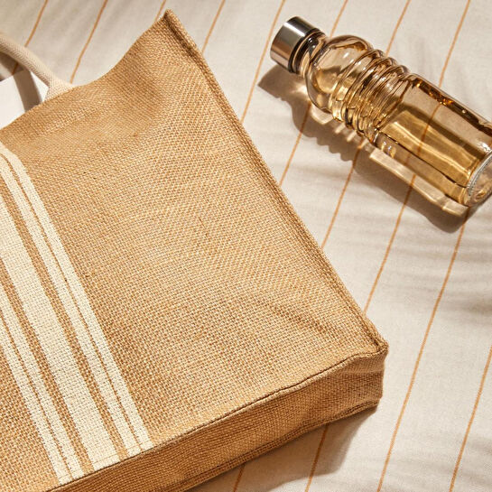 Ocean Home Textile Çizgili Jüt Çanta 42 X 35 X 12 Cm