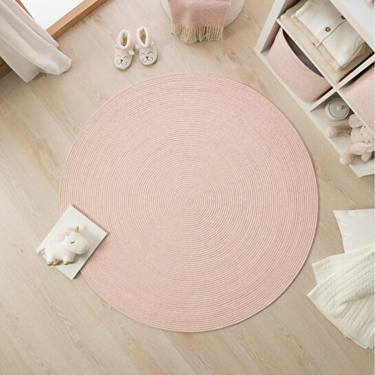 Ocean Home Textile Yıkanabilir Pembe Kırçıllı Pamuklu Halı Kilim Ø 120 Cm