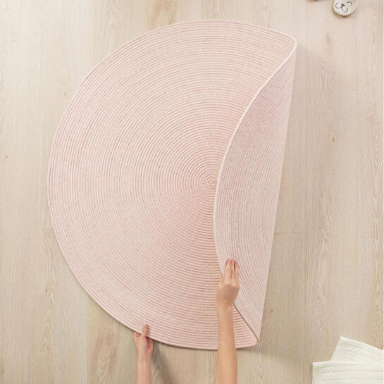 Ocean Home Textile Yıkanabilir Pembe Kırçıllı Pamuklu Halı Kilim Ø 120 Cm