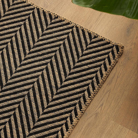 Ocean Home Textile Siyah Renk Balıksırtı Jüt Halı Kilim 80 X 150 Cm