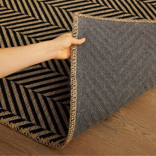 Ocean Home Textile Siyah Renk Balıksırtı Jüt Halı Kilim 80 X 150 Cm