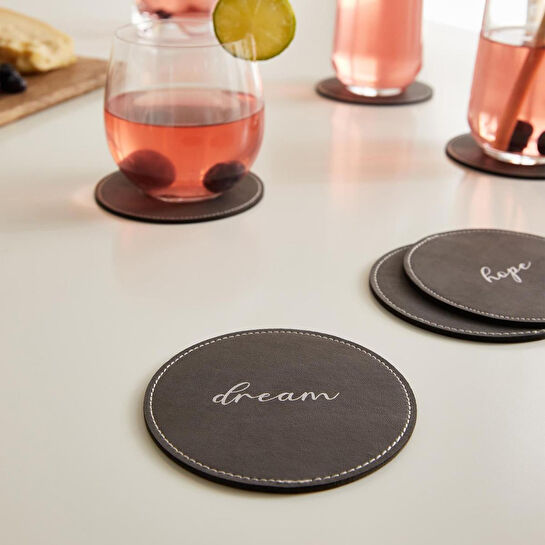Ocean Home Textile 6'li Gri Renk Deri Bardak Altlığı Ø 10 Cm