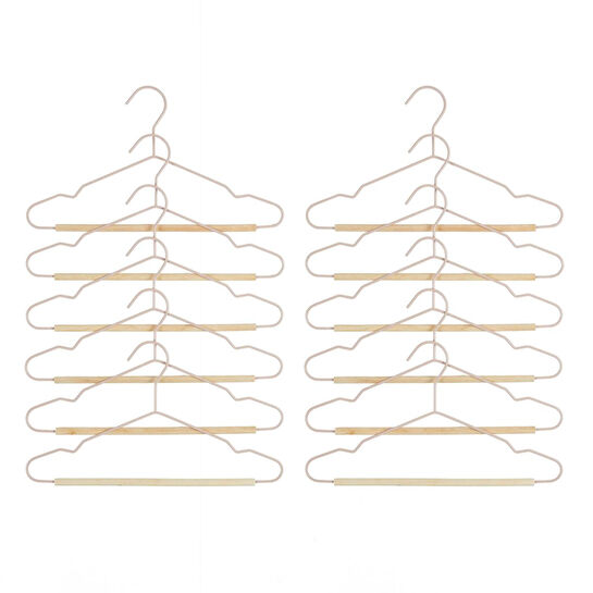 Ocean Home Textile 12'li Ahşap Destekli Mat Pudra Pembe Renk Kauçuk Kaplamalı Metal Çocuk Giysi Askısı 18 X 32 X 0.3 Cm