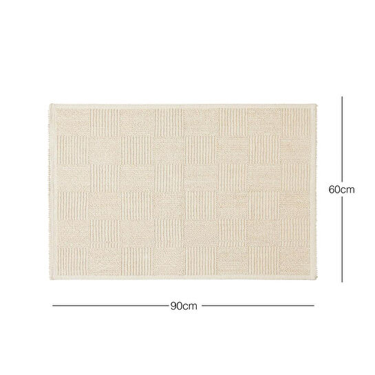 Ocean Home Textile Yıkanabilir Pamuklu Ekru Renk Dama Desen Banyo Paspası 60 X 90 Cm