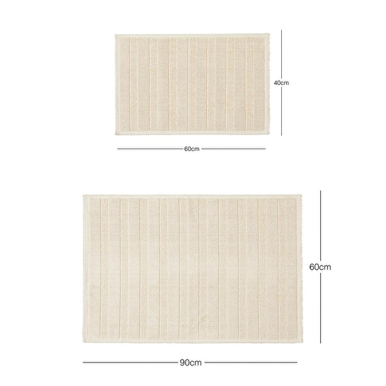 Ocean Home Textile 2'li Yıkanabilir Pamuklu Ekru Renk Çizgi Desen Banyo Paspası 40 X 60 / 60 X 90 Cm