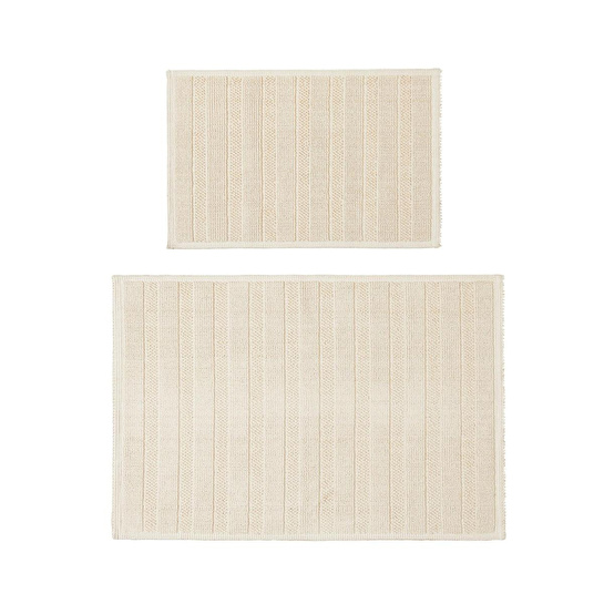 Ocean Home Textile 2'li Yıkanabilir Pamuklu Ekru Renk Çizgi Desen Banyo Paspası 40 X 60 / 60 X 90 Cm
