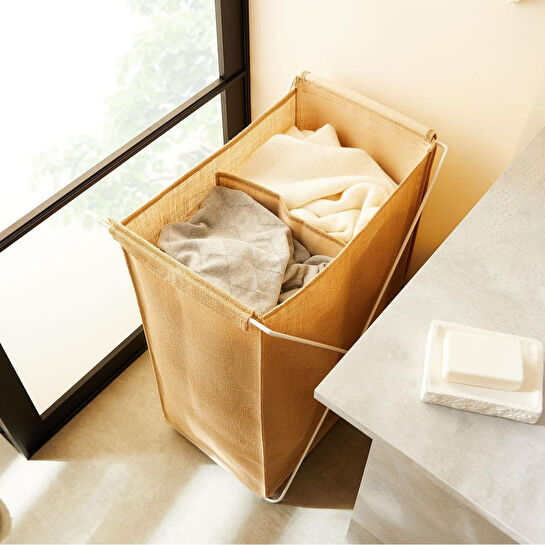 Ocean Home Textile Katlanabilir Bölmeli Beyaz Metal Destekli Naturel Jüt Çamaşır Sepeti 44 X 29.5 X 63 Cm