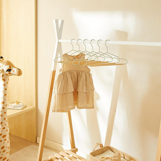 Ocean Home Textile 12'li Ahşap Destekli Mat Mint Renk Kauçuk Kaplamalı Metal Çocuk Giysi Askısı 18 X 32 X 0.3 Cm