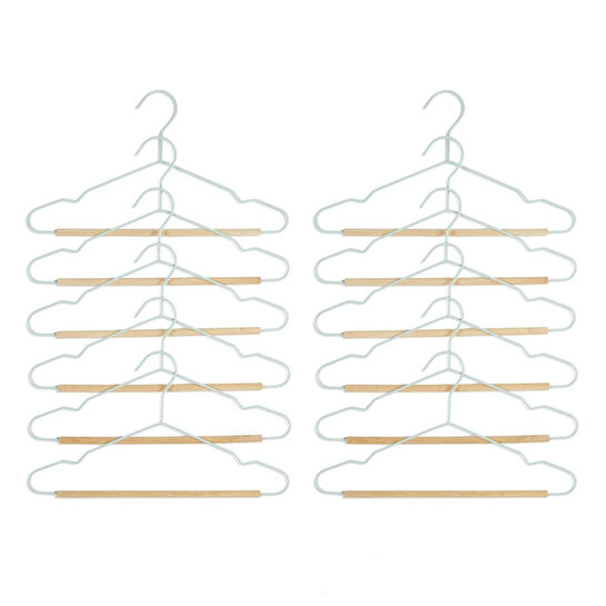 Ocean Home Textile 12'li Ahşap Destekli Mat Mint Renk Kauçuk Kaplamalı Metal Çocuk Giysi Askısı 18 X 32 X 0.3 Cm