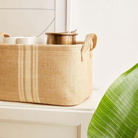 Ocean Home Textile Çizgili Jüt Sepet 30 X 21 X 18 Cm
