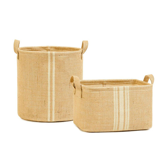 Ocean Home Textile 2'li Çizgili Jüt Sepet Set 1 Adet 30 X 31 / 1 Adet 30 X 21 X 18 Cm