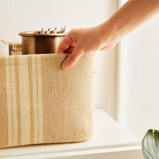 Ocean Home Textile 2'li Çizgili Jüt Sepet Set 1 Adet 30 X 31 / 1 Adet 30 X 21 X 18 Cm