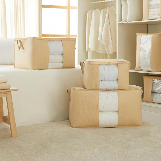 Ocean Home Textile 3'lü Pvc Pencereli Bej Balıksırtı Hurç Set