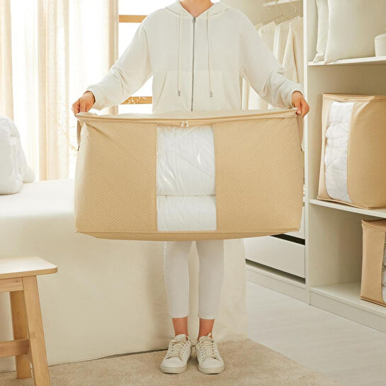 Ocean Home Textile 3'lü Pvc Pencereli Bej Balıksırtı Hurç Set