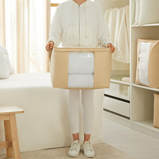 Ocean Home Textile 3'lü Pvc Pencereli Bej Balıksırtı Hurç Set