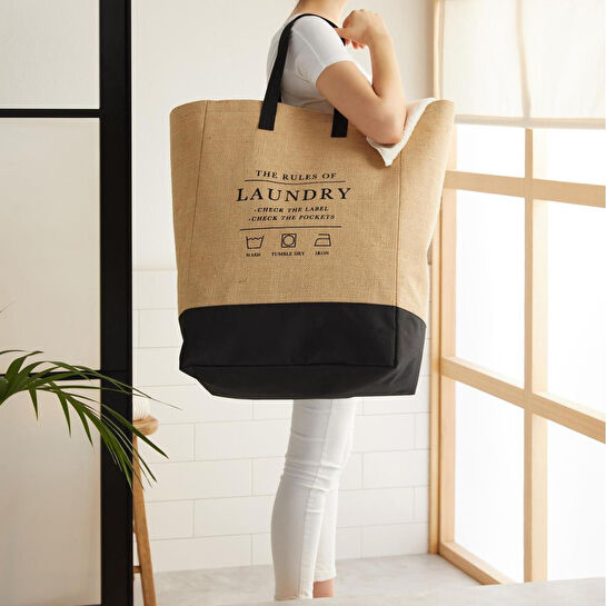 Ocean Home Textile Su Geçirmez Tabanlı Jüt Çamaşır Çantası 40 X 25 X 55 Cm