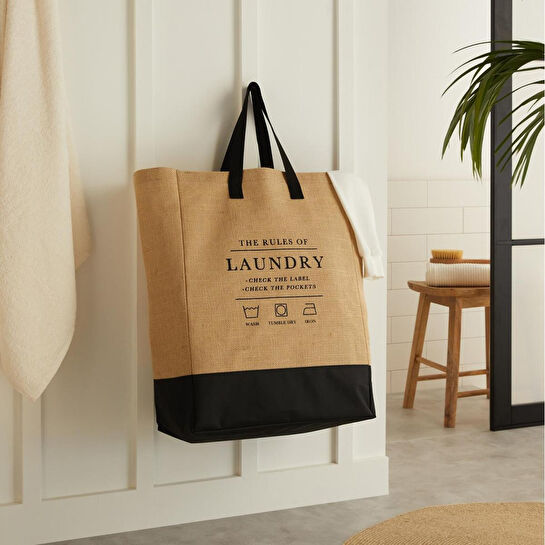 Ocean Home Textile Su Geçirmez Tabanlı Jüt Çamaşır Çantası 40 X 25 X 55 Cm