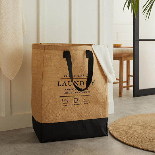 Ocean Home Textile Su Geçirmez Tabanlı Jüt Çamaşır Çantası 40 X 25 X 55 Cm