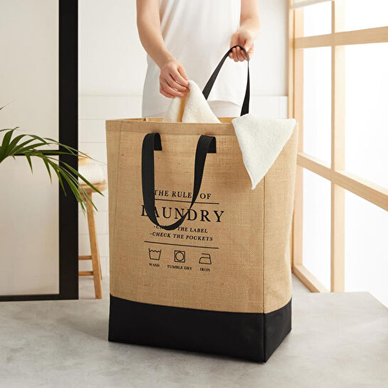Ocean Home Textile Su Geçirmez Tabanlı Jüt Çamaşır Çantası 40 X 25 X 55 Cm