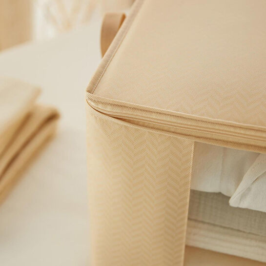 Ocean Home Textile Orta Boy Pvc Pencereli Bej Balıksırtı Hurç 45 X 40 X 30 Cm