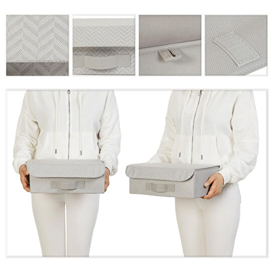 Ocean Home Textile 2'li Gri Balıksırtı Kapaklı Kutu Set 30 X 23 X 11 Cm