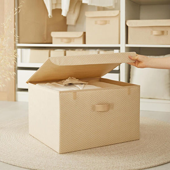 Ocean Home Textile Bej Balıksırtı Kapaklı Kutu 48 X 40 X 30 Cm