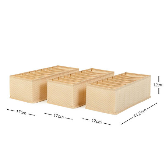 Ocean Home Textile 3'lü 8 Bölmeli Bej Balıksırtı Çekmece Düzenleyici Set