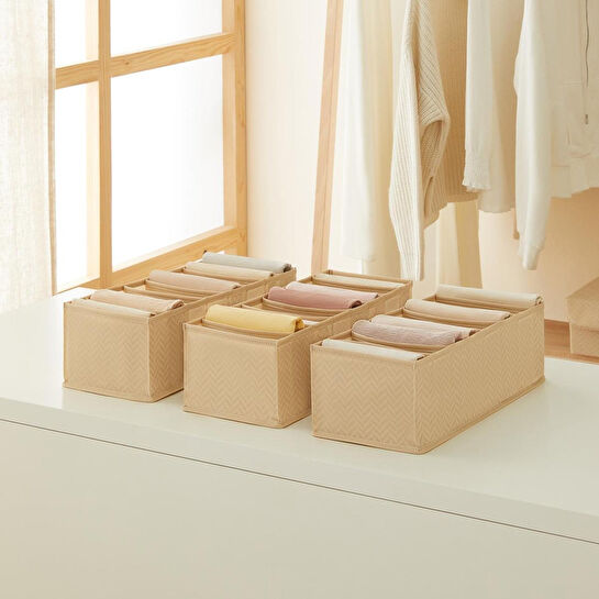 Ocean Home Textile 3'lü 8 Bölmeli Bej Balıksırtı Çekmece Düzenleyici Set